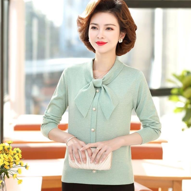 Mẹ quần áo mùa xuân và mùa thu 40-50 tuổi áo sơ mi dệt kim của phụ nữ trung niên và cao tuổi có cổ áo mỏng (*1