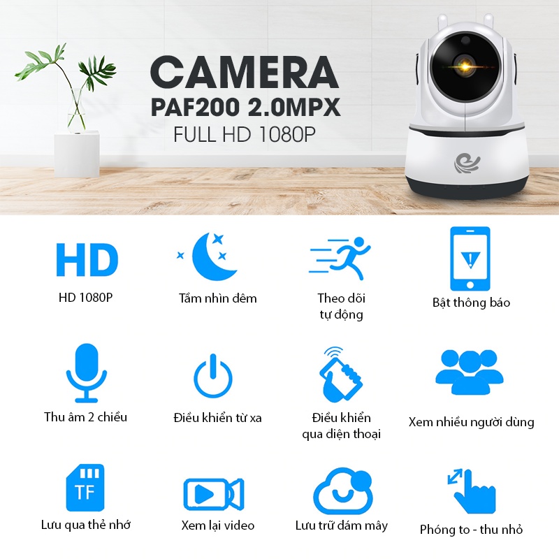 Camera Yoosee IP Wifi siêu nét fullhd 1080, xoay 360 độ, báo động chống trộm, đàm thoại 2 chiều + thẻ nhớ 32gb, BH 2 năm