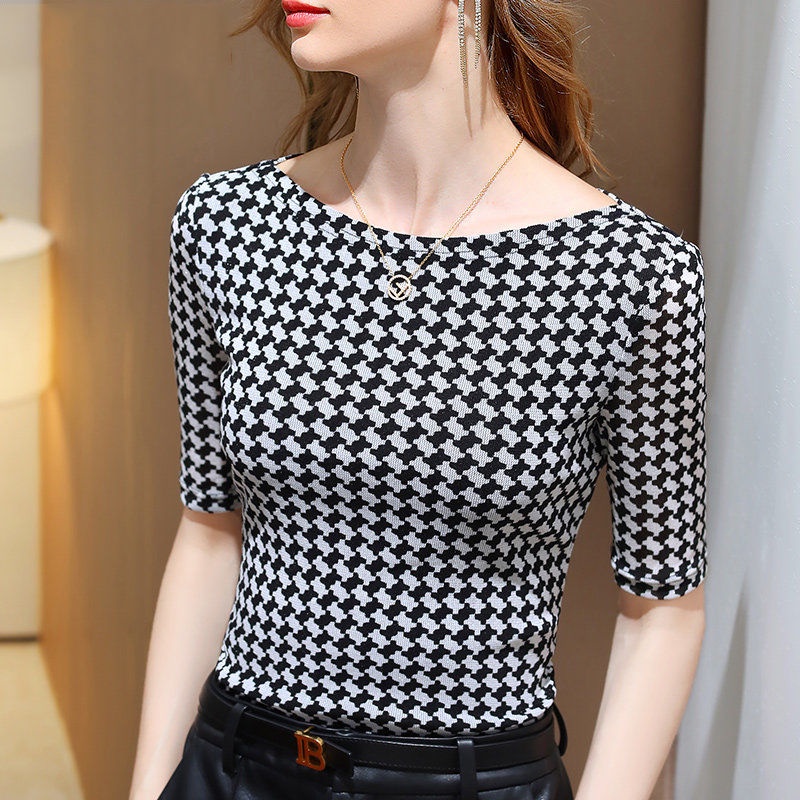 Áo Sơ Mi Tay Ngắn Hở Vai Kẻ Sọc Ca Rô Kiểu Phương Tây Trẻ Trung