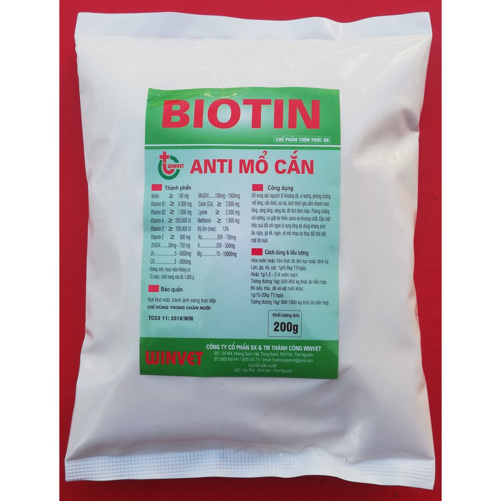 1 gói 200g BIOTIN ANTI Mổ cắn phòng chống mổ lông, cắn đuôi, sùi da, kích thích gia cầm nhanh mọc lông, đỏ tích kích mào