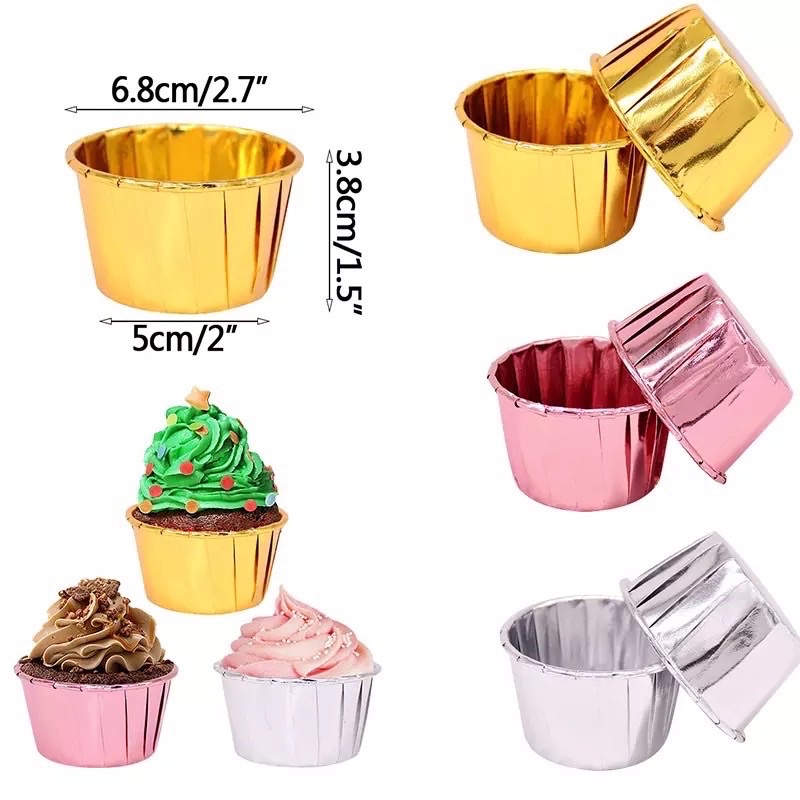 Set 50 Cupcake giấy màu vàng , màu bạc chịu nhiệt làm bánh