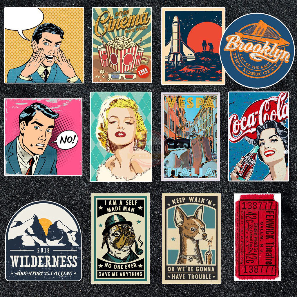 Sticker Vintage Retro hình dán chống nước dán mũ bảo hiểm, laptop, điện thoại, đàn guitar, vali, xe máy, ván trượt