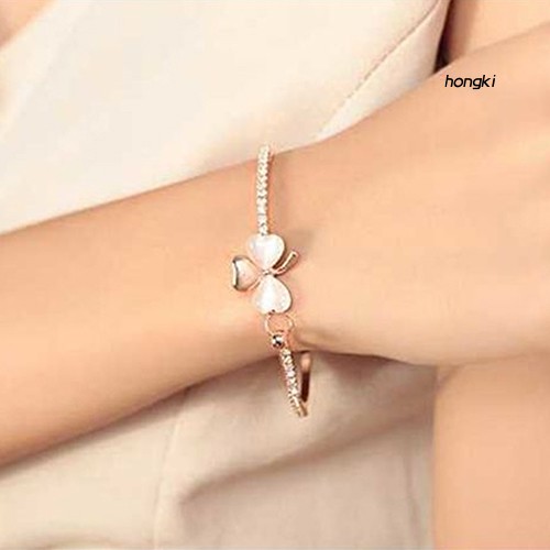 CLOVER Vòng Tay Mạ Vàng Mặt Hình Cỏ Ba Lá Đính Đá Lấp Lánh Cho Nữ