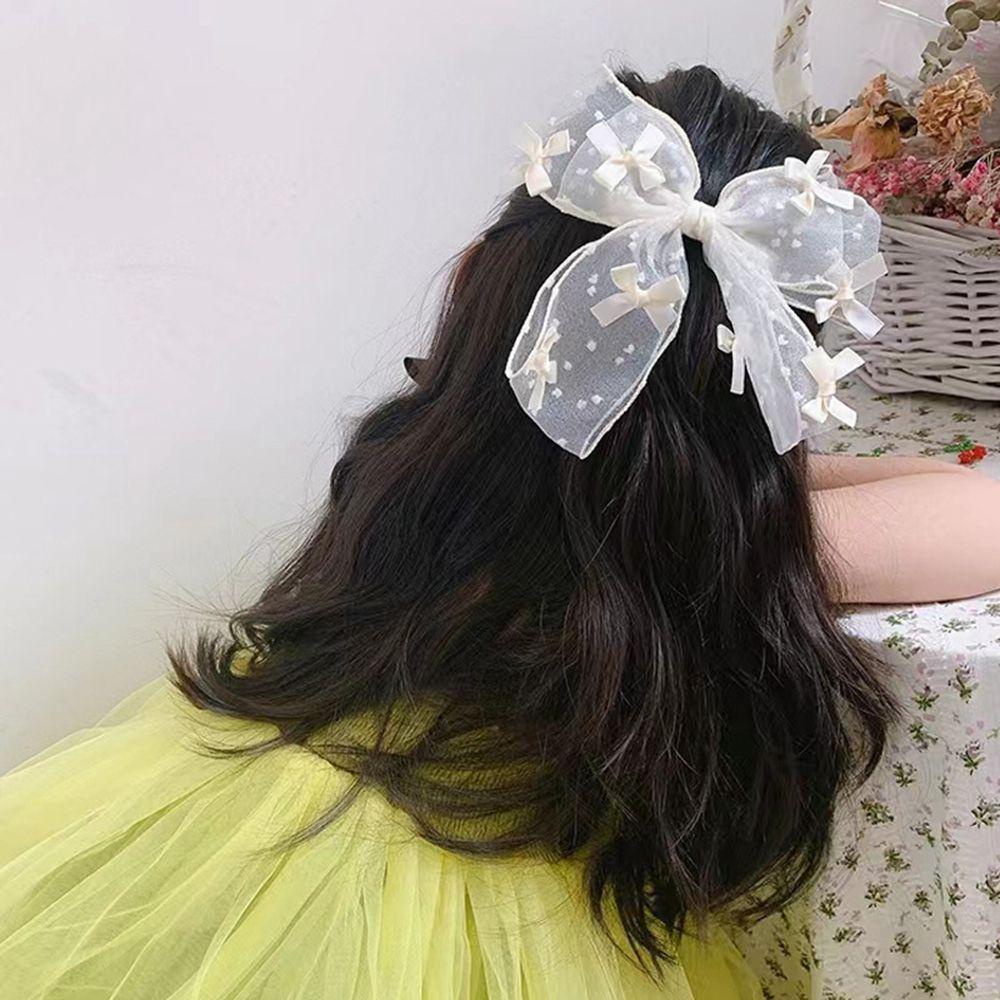 USNOW Kẹp Tóc Nơ Họa Tiết Chấm Bi Phong Cách Hàn Quốc