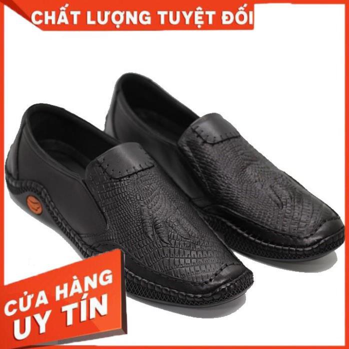 Giày lười giày mọi nam da bò cao cấp dập tay cá sấu Sang-Xịn-Chất