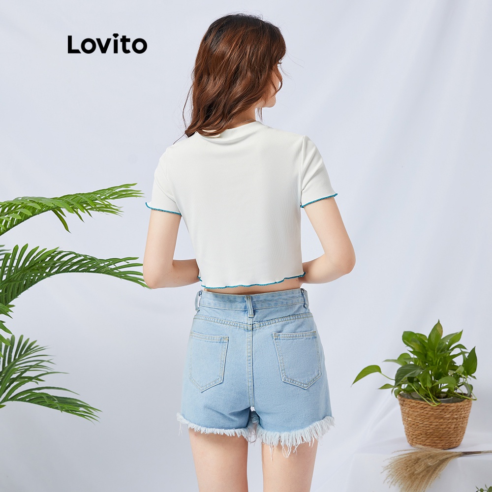 Áo thun Lovito cổ tròn in hình bướm thời trang phong cách thường ngày L11D09 (Màu trắng) | BigBuy360 - bigbuy360.vn