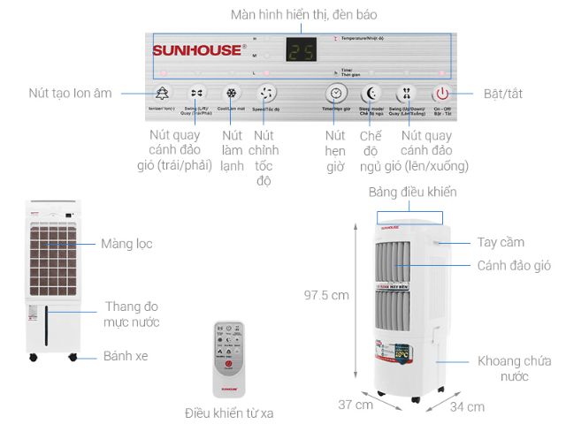 quạt điều hòa sunhouse shd7723