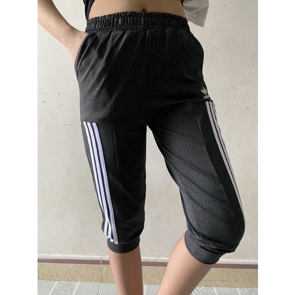 Quần jogger lửng nữ 3 sọc Das, Quần fom rộng ống bo, thun lạnh co dãn tốt