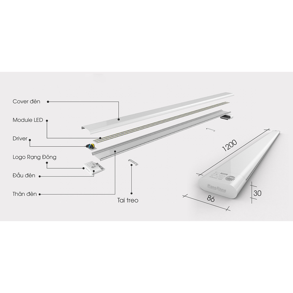 Bộ đèn LED Rạng Đông M66 1200/60W Model: M66 1200/60W, chiều dài 1m2 công suất 60W, chất lượng ánh sáng cao