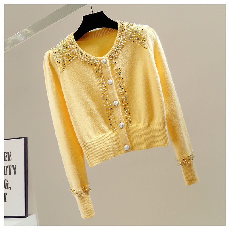 Áo Sweater Dệt Kim Dáng Ngắn Đính Hạt Nhiều Màu Sắc Dễ Phối Đồ Thời Trang Cho Nữ