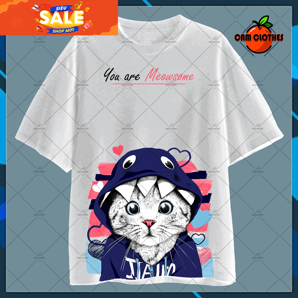 ⚡GIẢM GIÁ⚡️ Áo thun Unisex [IN HAI MẶT] "YOU ARE MEOWSOME" mèo dễ thương cổ tròn tay lỡ form rộng mát mẻ