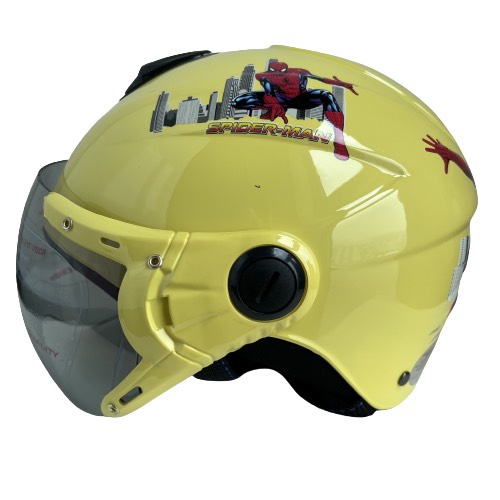 Mũ bảo hiểm trẻ em BKtec BK14 vàng Spider Man - Dành cho bé từ 5 đến 10 tuổi, bé nặng dưới 30kg - Vòng đầu từ 52-54cm