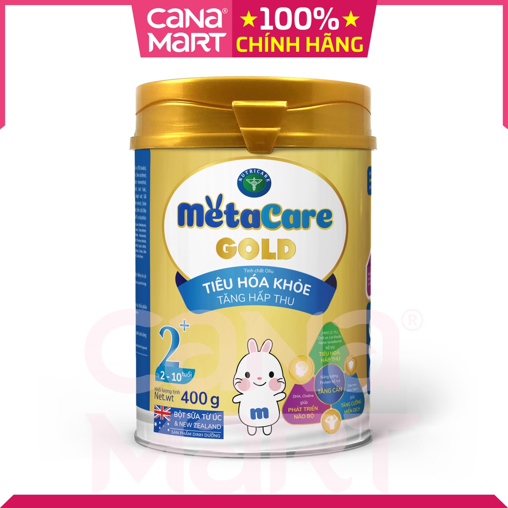 Sữa bột Nutricare MetaCare Gold 2+ cho bé từ 2-10 tuổi giúp tiêu hóa khỏe, tăng hấp thu (400gr)