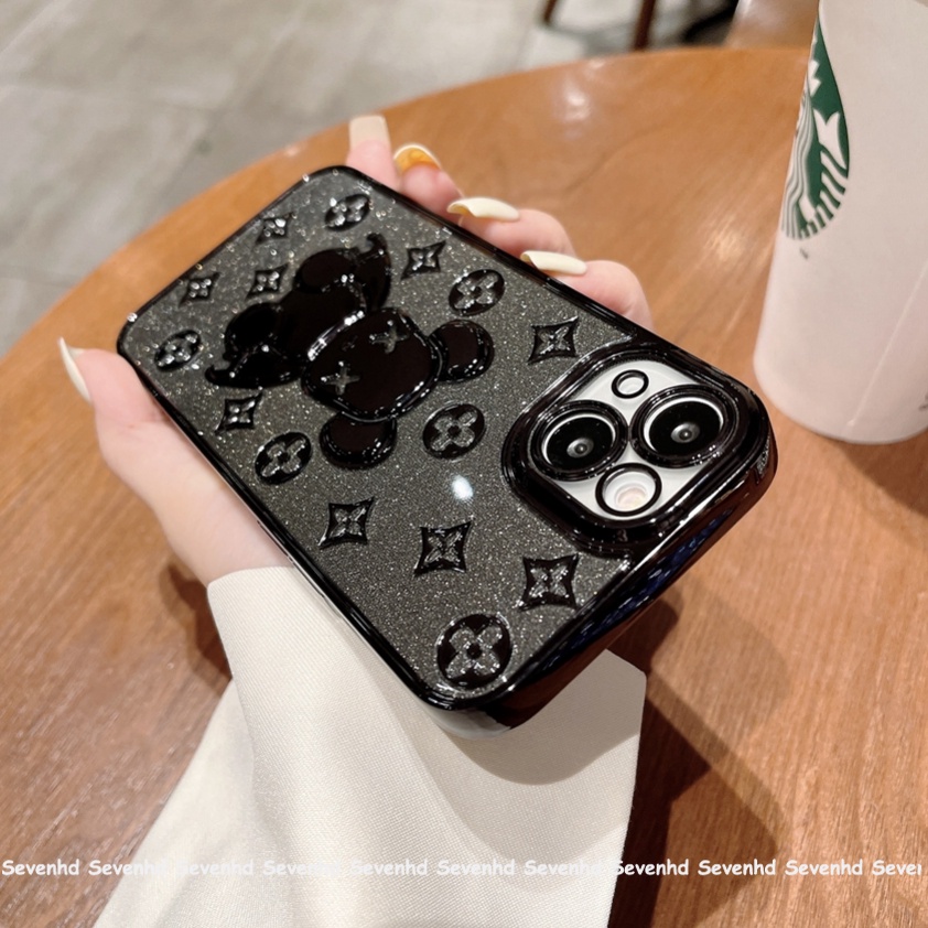 Ốp Điện Thoại Mềm Mạ Điện Chống Sốc In Hình Gấu Hoạt Hình Cho iPhone 14 Pro Max X XR Xs Max 8 7 6 6s Plus SE 2020