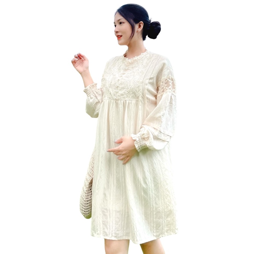 [TẶNG KÈM QUẦN LÓT] Đầm bầu phối ren HINATA - sang trọng thanh lịch DB015