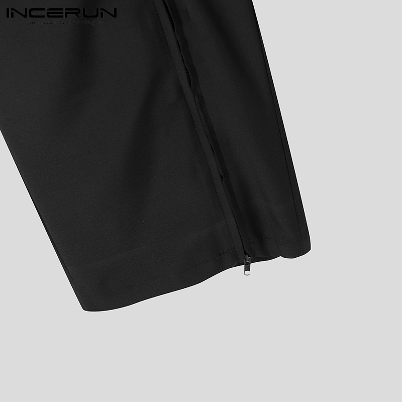 Quần dài INCERUN thời trang nam mặc hàng ngày eo co giãn thiết kế dây kéo xẻ ống