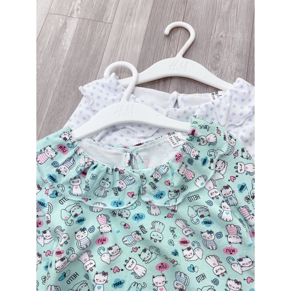 Set 2 bộ dài tay bé gái cotton co dãn