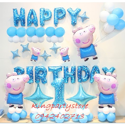 Set bóng trang trí sinh nhật cho bé tuổi Heo ( tuổi Hợi) peppa pig dễ thương