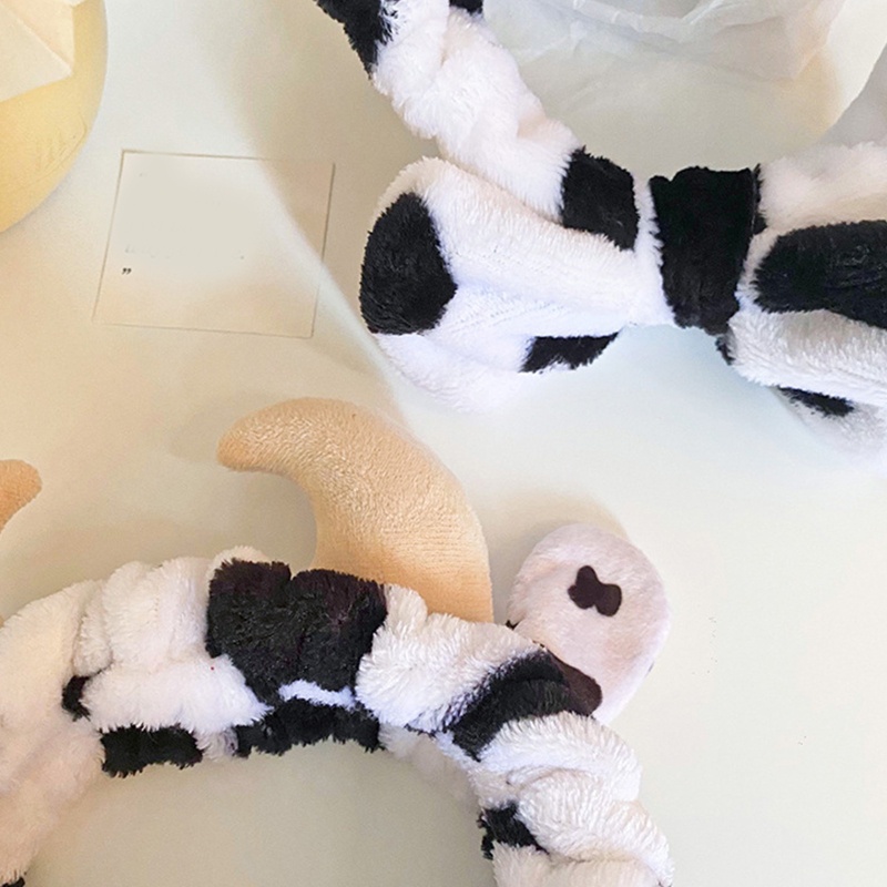 Xiangbao Băng Đô Turban Thắt Nơ Bằng Vải Flannel Mềm Mại Họa Tiết Bò Sữa Dành Cho Nữ Rửa Mặt