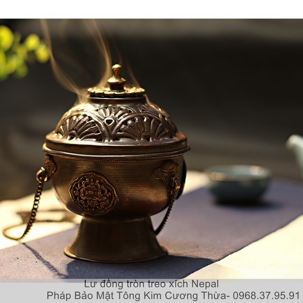 |Thủ Công Nepal| Lư Đồng Tròn Treo Xích Tiện Lợi