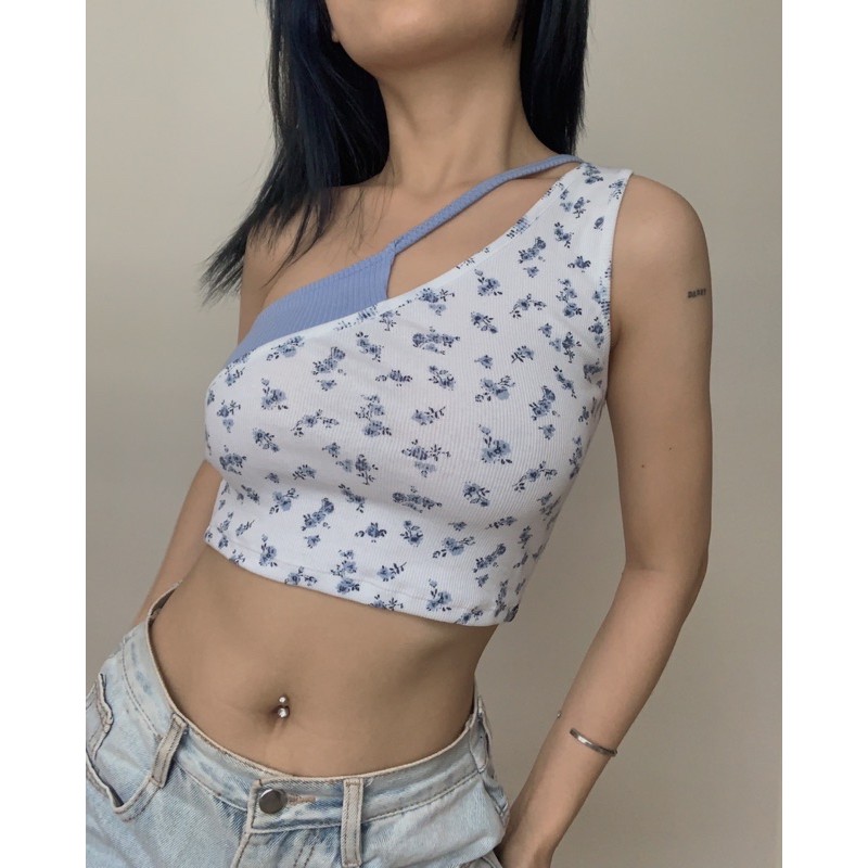 SP000915 Áo Yov Chéo Cổ ( Yov Top Blue )- Tiệm Mềm Croptop