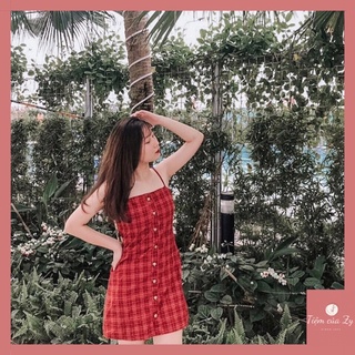 ĐẦM CARO ĐỎ VINTAGE 🌻 [Ảnh thật]