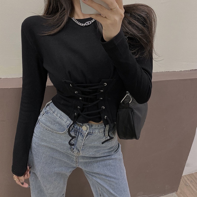 IELGY IELGY Áo Thun Lửng Tay Dài Dáng Ôm Màu Trơn Thời Trang Dành Cho Nữ Màu Sắc