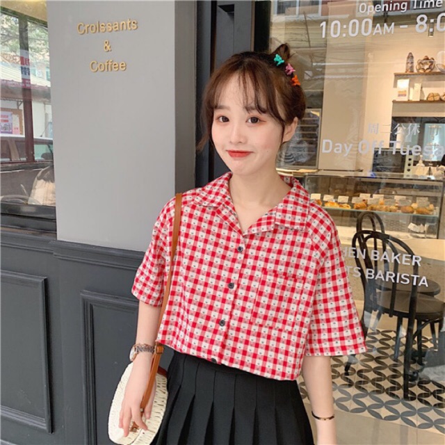 ÁO SƠ MI ULZZANG SỌC ĐỎ THÔNG NOEL DÀY DẶN