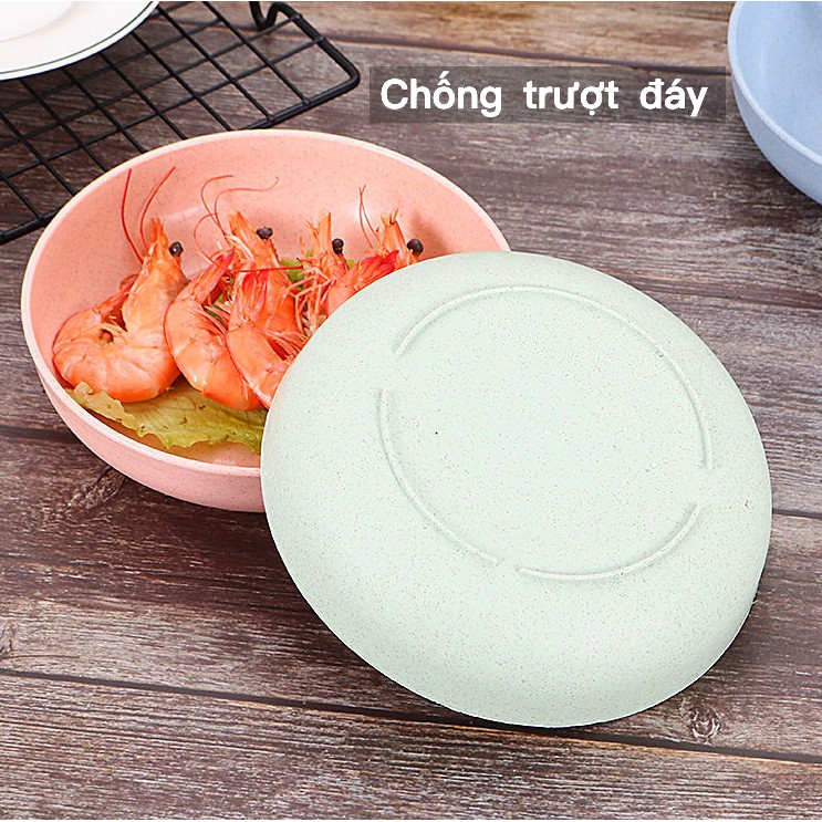 Set 1/4 đĩa thức ăn bằng chất liệu rơm lúa mì an toàn tiện dụng cho bé 14.5cm