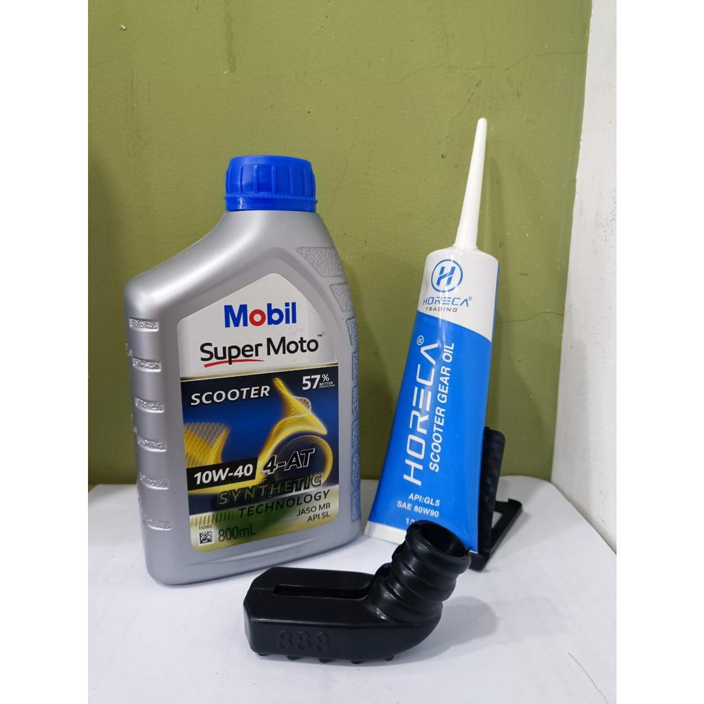 ( KM Tặng Bọc Chân Chống Cao Su) Combo Dầu Nhớt Tay Ga Mobil Scooter 10w40 800ml (0.8L) + Nhớt Lap Horeca Gear 120ml