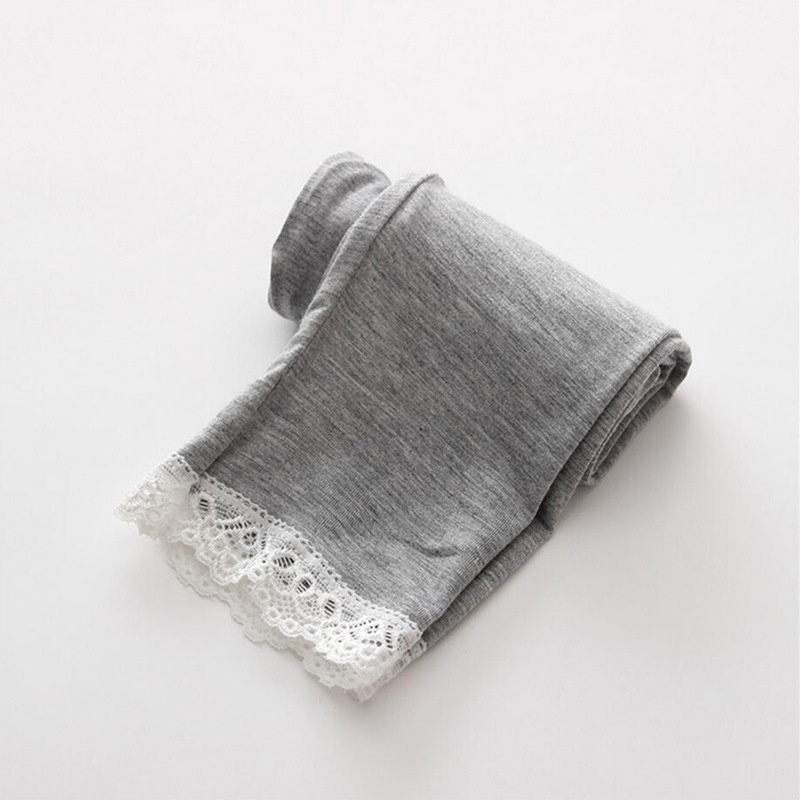 [ZY] Quần Legging Lửng Co Giãn Màu Trơn Viền Ren Bốn Mùa Đơn Giản Dễ Phối Đồ Cho Bé Gái 80-150cm