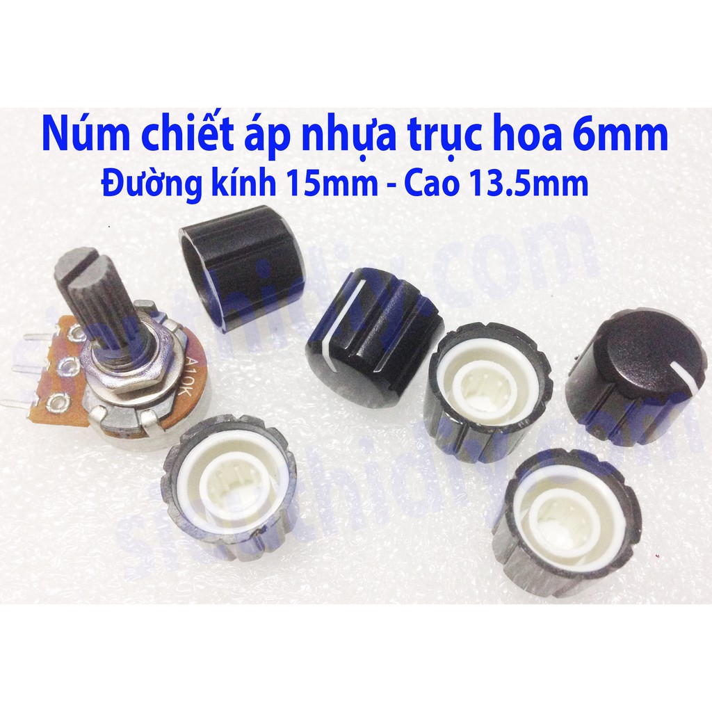 Núm nhựa chiết áp trục hoa 6mm/trục D 6x4.5mm, đường kính 15mm (gói)