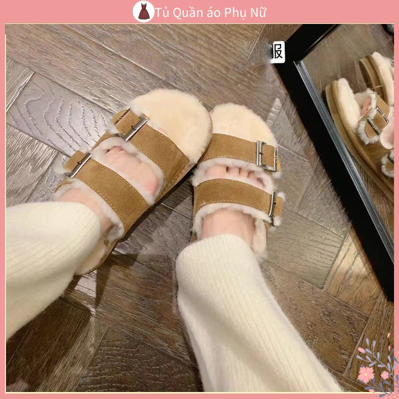 Gi y bata n d p p ong Axige Giày Birkenstock Bằng Len Dày Dặn Giữ Ấm Mùa Thu Đông Phong Cách Mới 2022 Cho Nữ