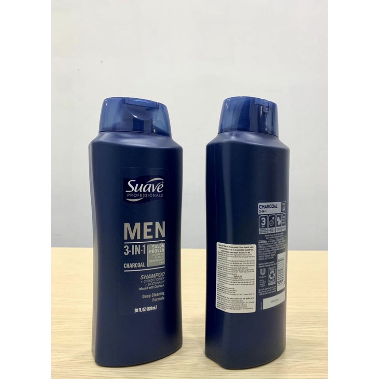 (USA - 828ml) Dầu tắm, gội, xả Suave Men 3 in 1