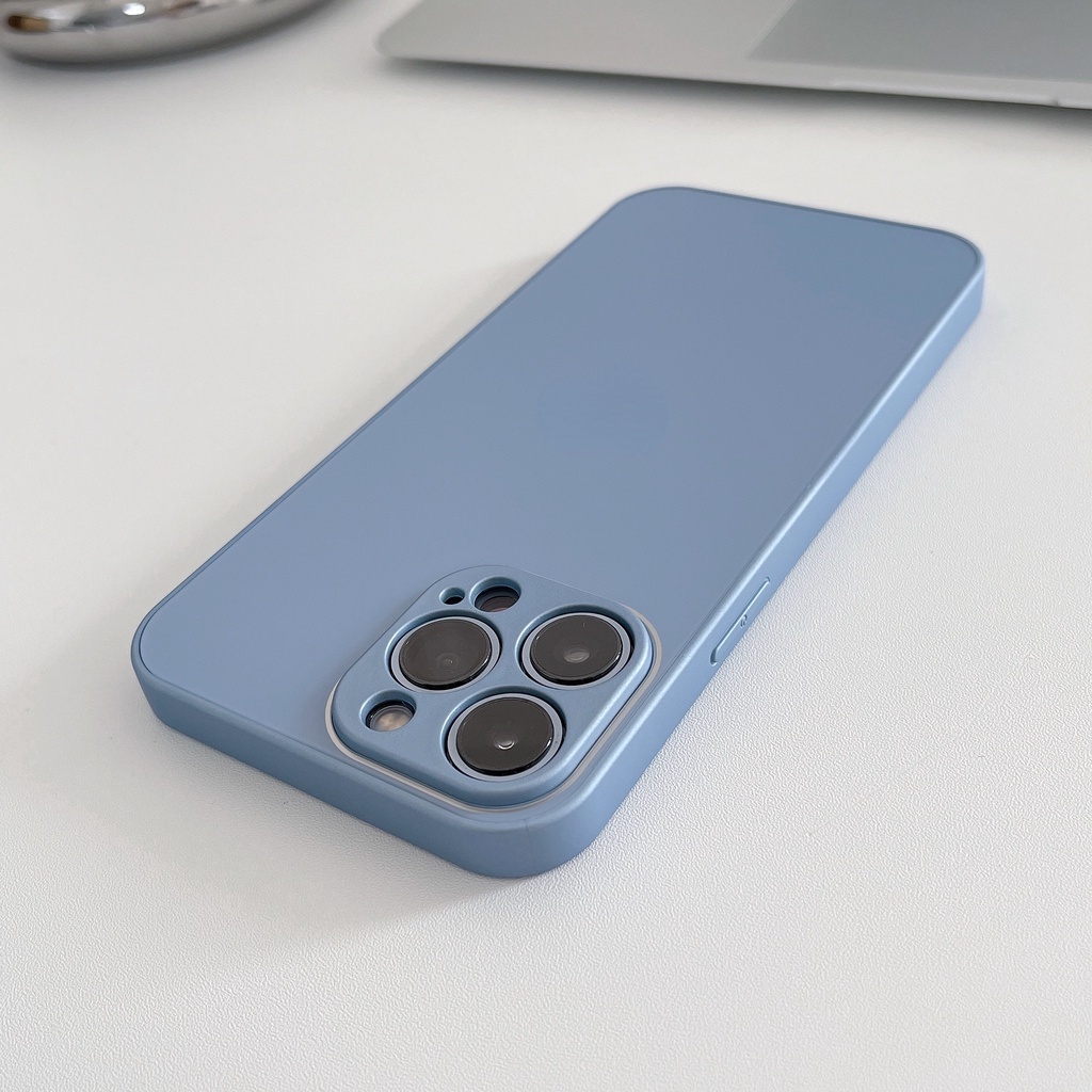 Ốp điện thoại mặt nhám có kính cường lực màu xanh dương cho IPhone 13 Pro Max 11 12Pro MAX 7P 8Plus ipx Xr Xs Max