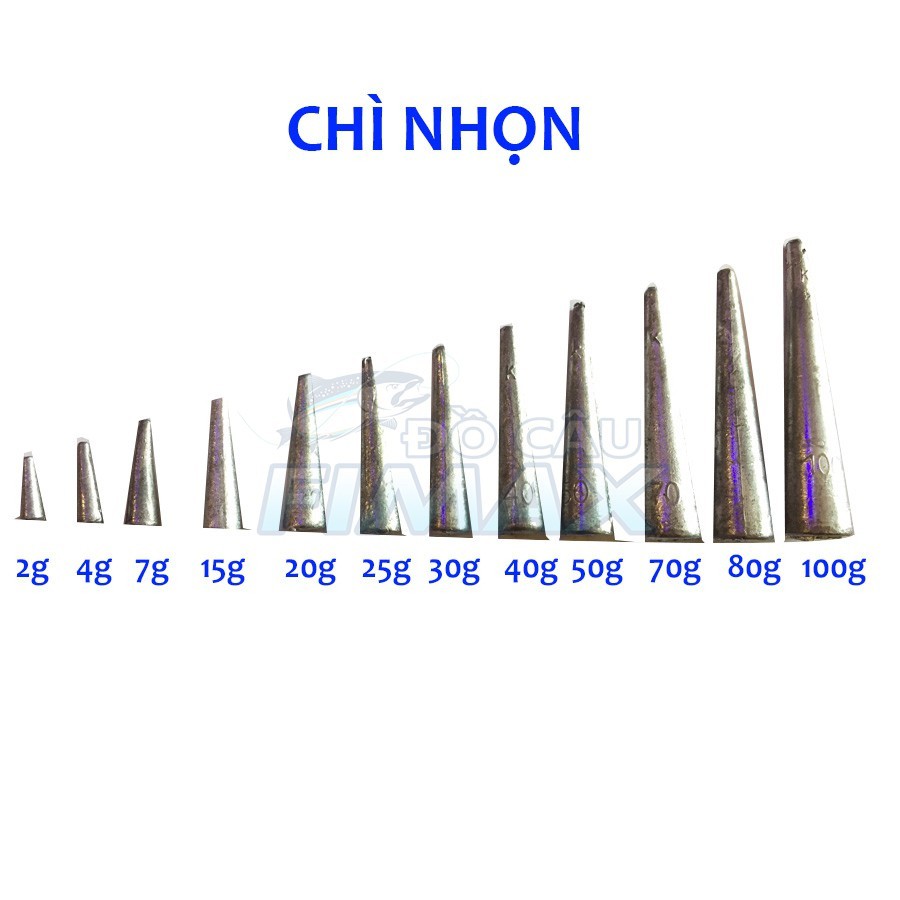 Chì nhọn, chì chạy câu cá 3g - 5g- 7g -10g - 15g - 20g - 30g - 40g - 50g - 70g - 80g - 100g