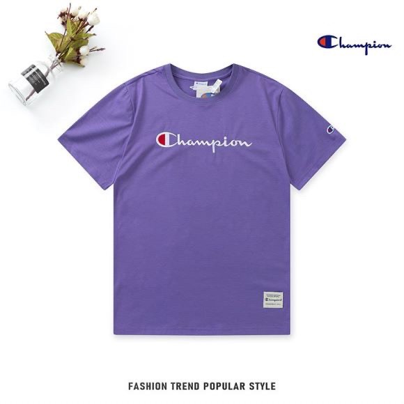 Áo Thun Cotton Ngắn Tay Thêu Chữ Champion Thời Trang Cho Nam Nữ