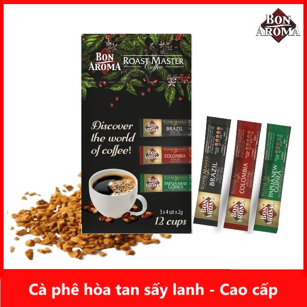 Cà phê hòa tan sấy lạnh - Cao cấp Bon Aroma Roast Master (Freeze dried instant coffee) - Hộp dùng thử