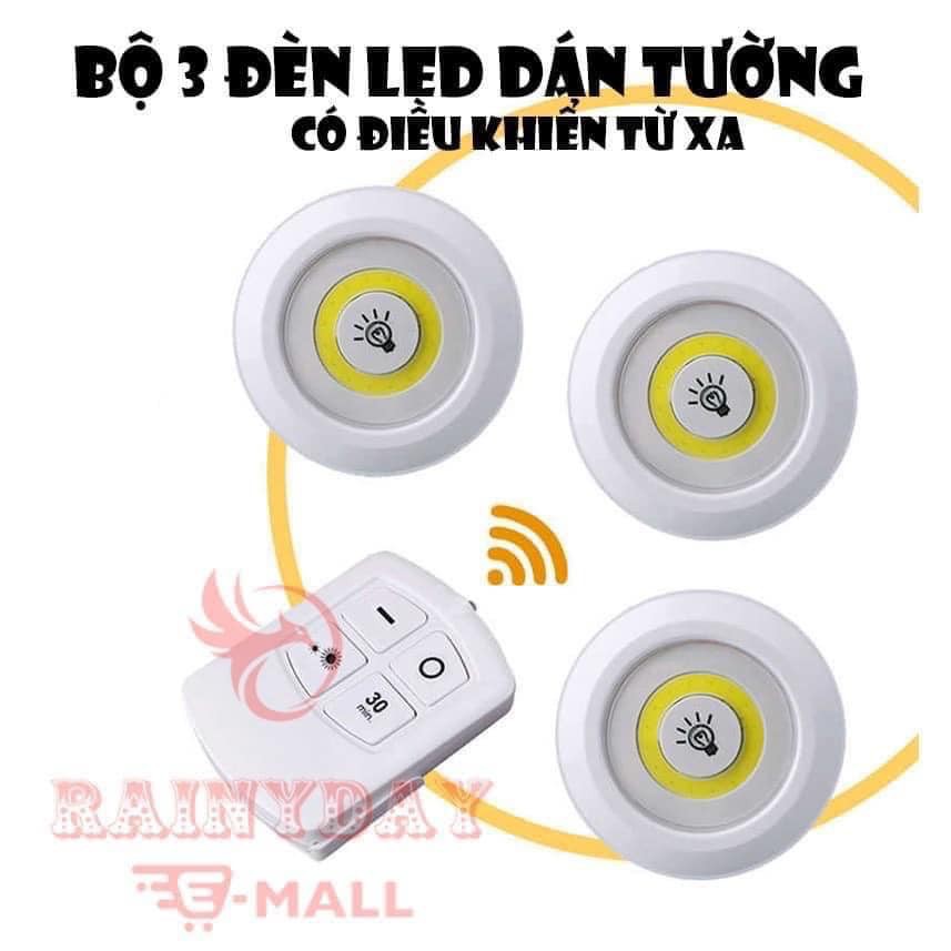 Đèn led dán tường thông minh treo cầu thang phòng ngủ gắn tủ trang trí [ Bộ 3 bóng mini Điều khiển từ xa ]