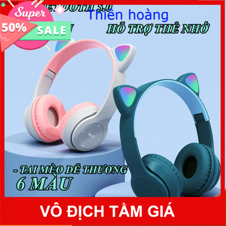Tai Nghe Chụp tai Mèo Bluetooth P47 ST71 Headphone Dễ Thương Có Mic,Âm Bass Căng Phụ kiện Thiên hoàng .