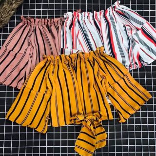 Áo trễ vai sọc cột nơ