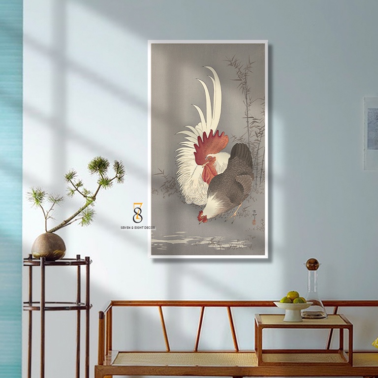 Tranh Canvas | Gà Trống Gà Mái 1FVROOS001 | Tranh Nghệ Thuật Châu Á | Căng Khung Cao Cấp | Tặng Kèm Đinh Đa Năng