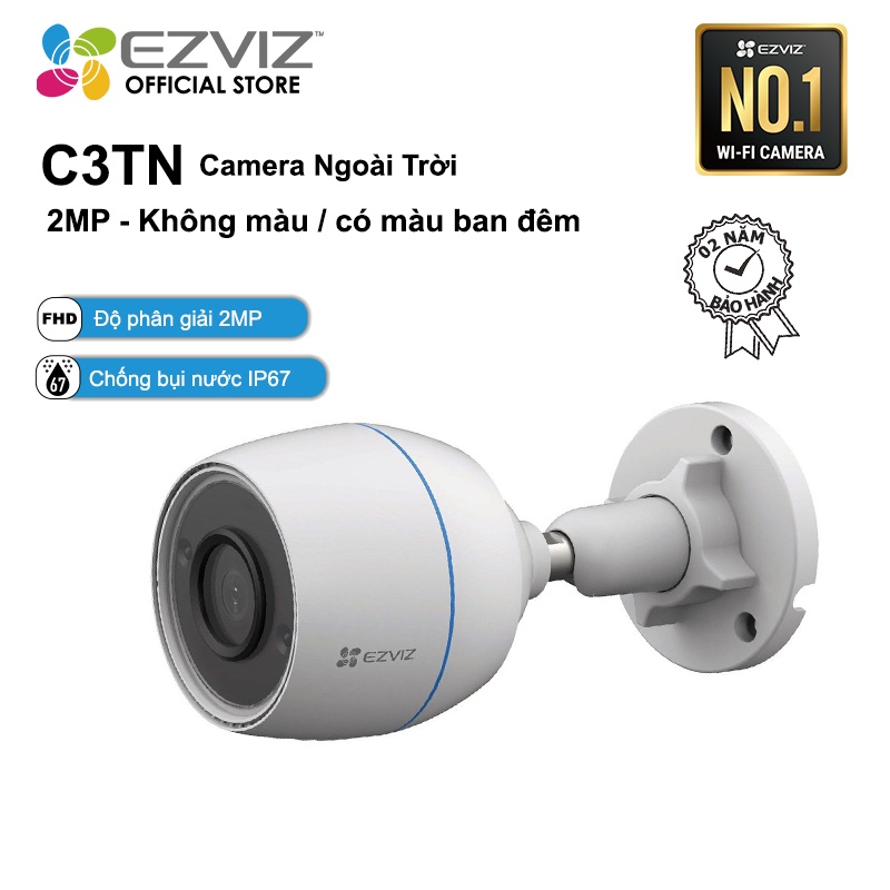 Camera WI-FI EZVIZ C3TN 2MP, Ngoài Trời, Không/Có Màu Ban Đêm, IP67 Chống Nước--Hàng Chính Hãng