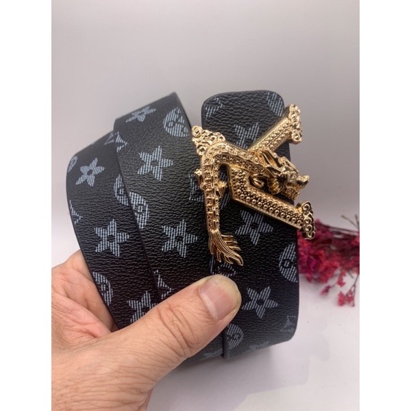 Thắt lưng nam khóa Rong - Dây nịt da họa tiết đen - Mẫu mới 2022