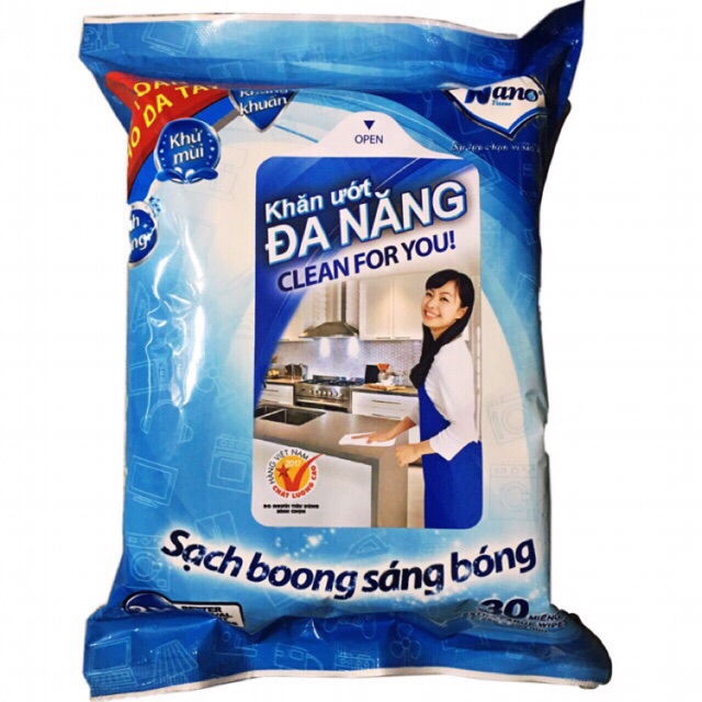 Khăn ướt Lau Vật Dụng Đa Năng Nano clean for you gói 30 miếng