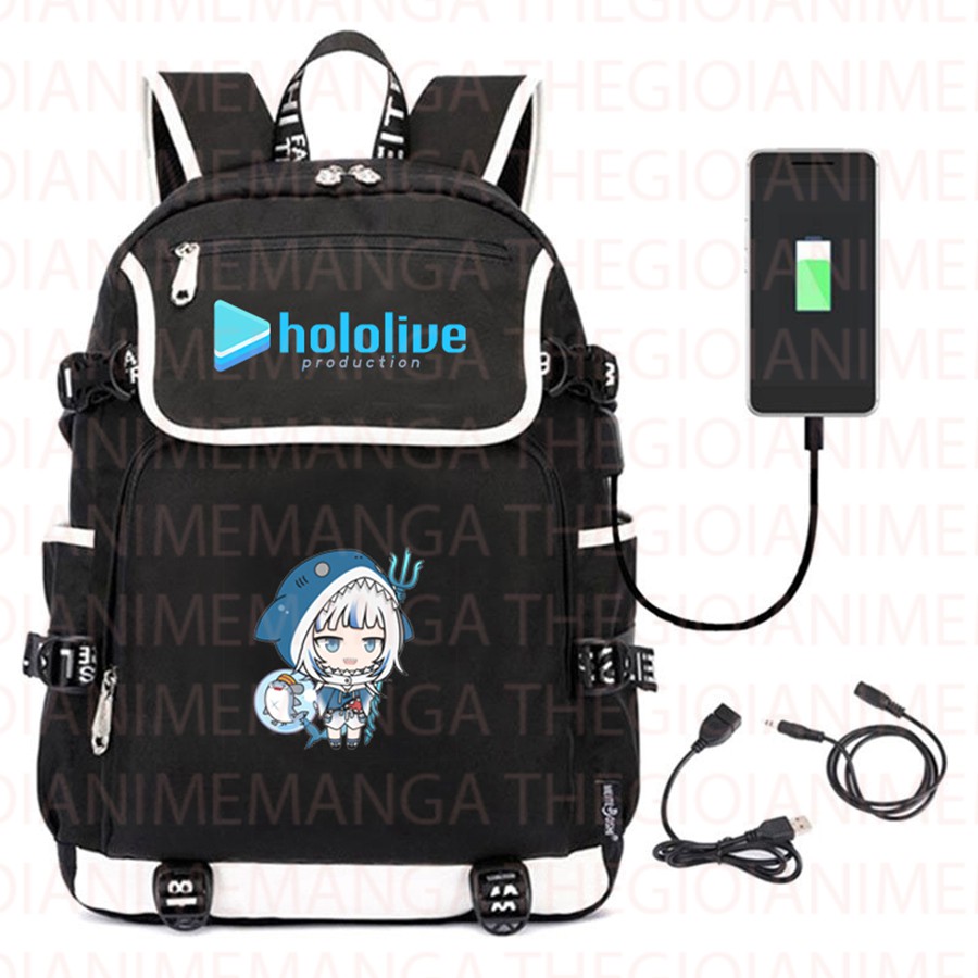 Balo nắp ngang in hình GAWR GURA Hololive Vtuber game chibi anime cặp sách đi học