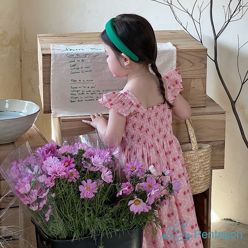 Đầm Công Chúa Mùa Hè Tay Bay Nhỏ Thoáng Khí In Họa Tiết Hoa Dễ Thương Thân Thiện Với Da Cho Bé Gái