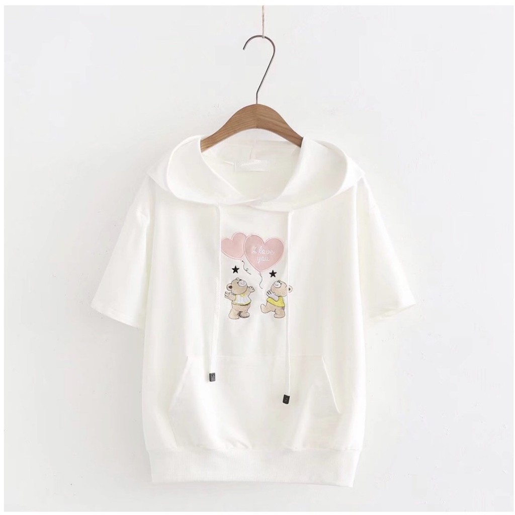 Áo thun hoodie cho bé gái và mẹ chất thun cotton xinh mát hình gấu xinh 6 màu