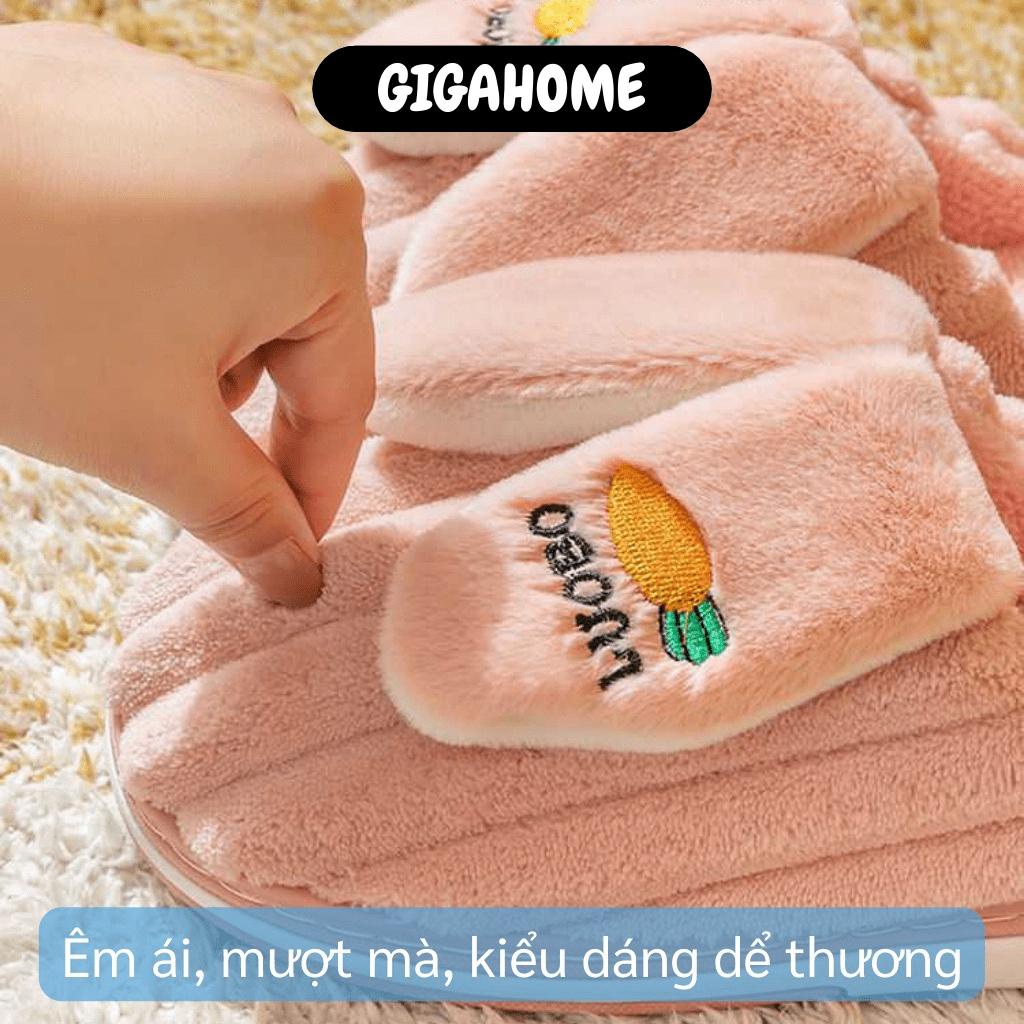 Dép Bông Ulzang GIGAHOME Dép Lông Sọc Tai Thỏ Mang Trong Nhà, Giữ Ấm Đôi Chân 10520