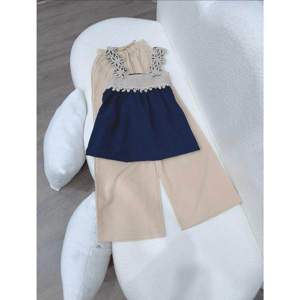 Sét bộ hoa ren xanh quần ngố